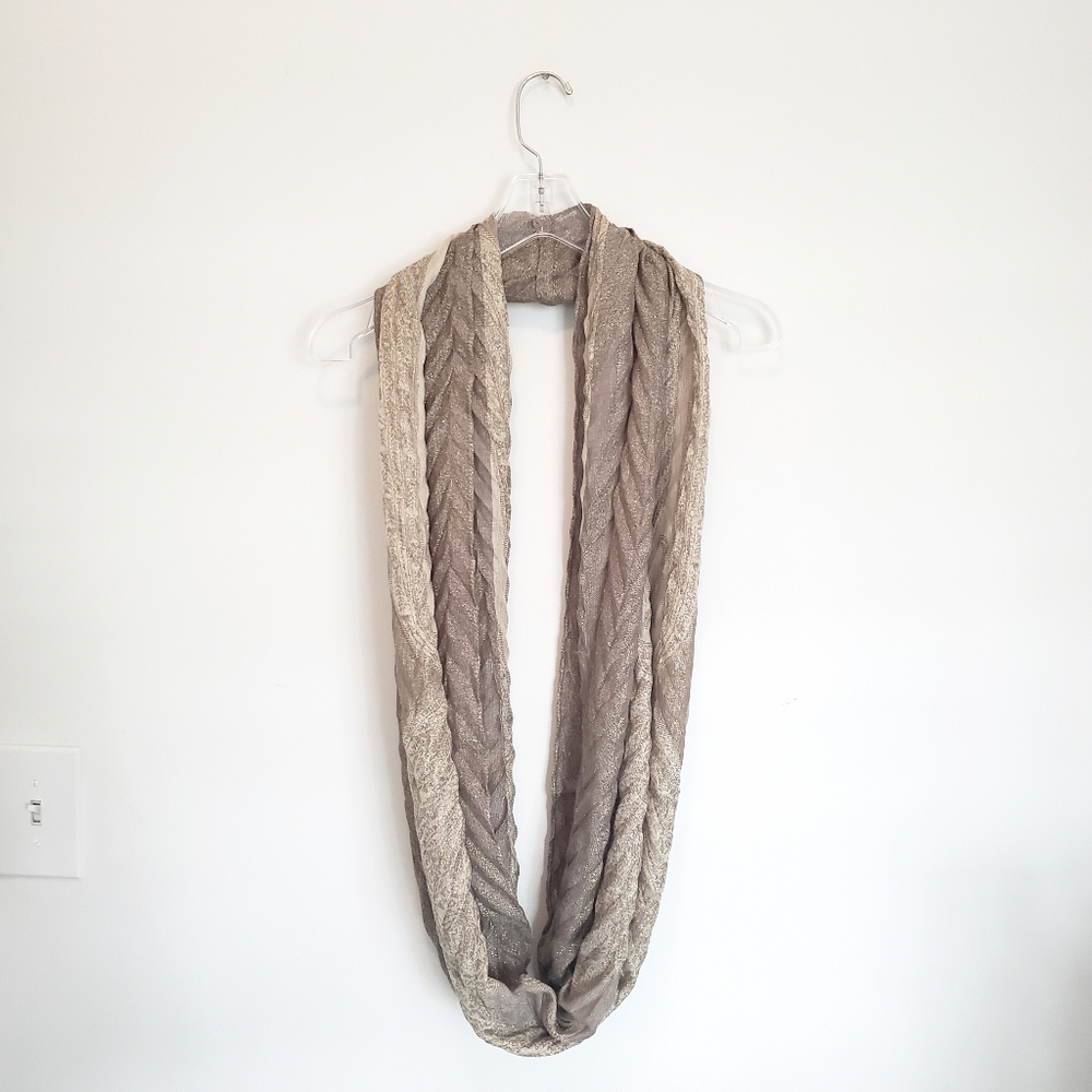 Gold Shimmer Infinity Scarf with Chevron Textures
